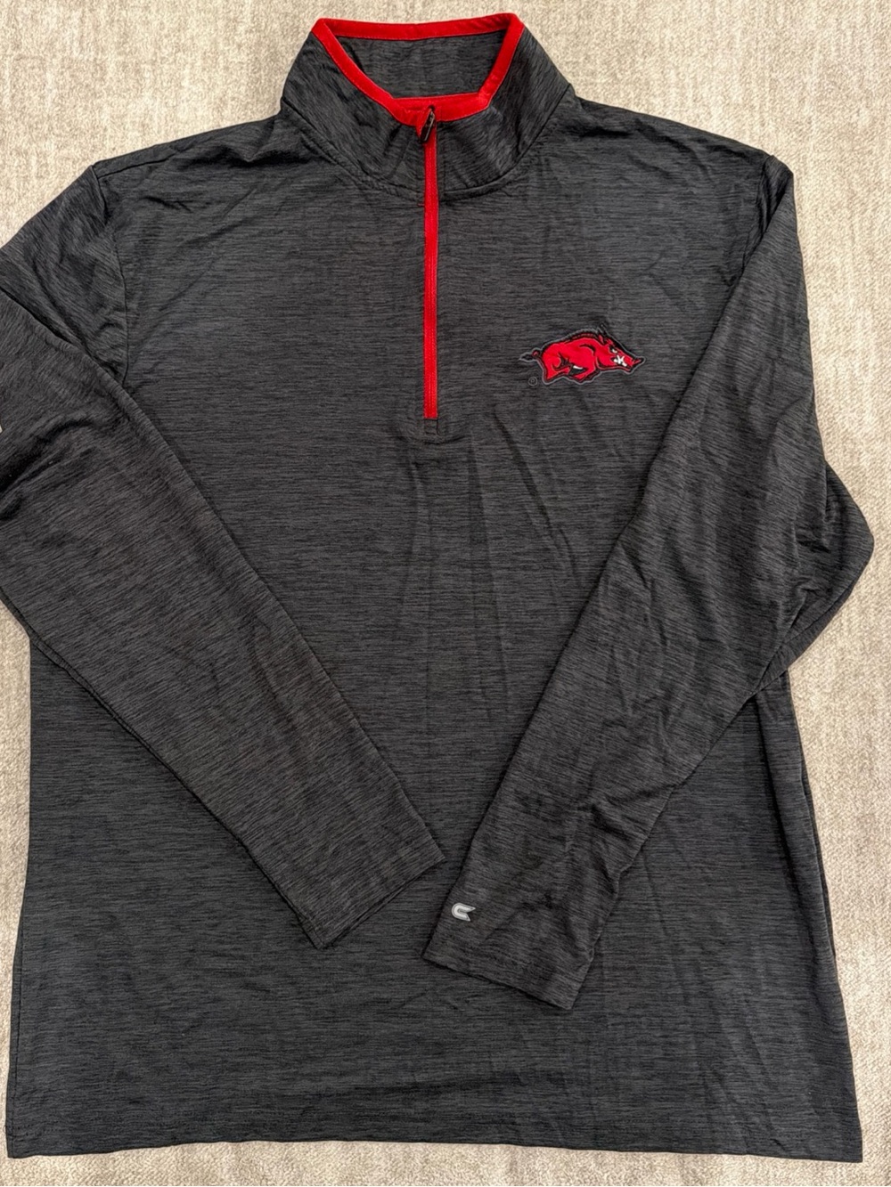 Arkansas Razorbacks Charcoal & Red Quarter-Zip Long-Sleeve size L pre loved